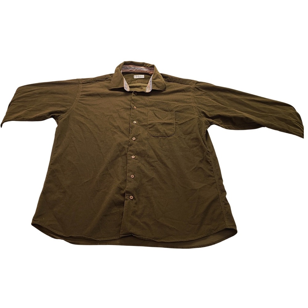 Bullock & Jones Men's XL Olive Green Corduroy‎ Button Down Shirt Made in USA